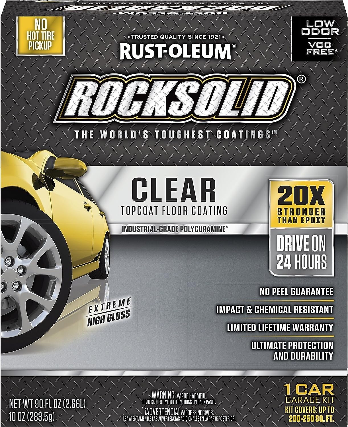 ROCKSOLID FLOORS Rust-Oleum 282829 RockSolid Polycuramine 1 Car Garage Floor Top Coating Kit, High Gloss Clear